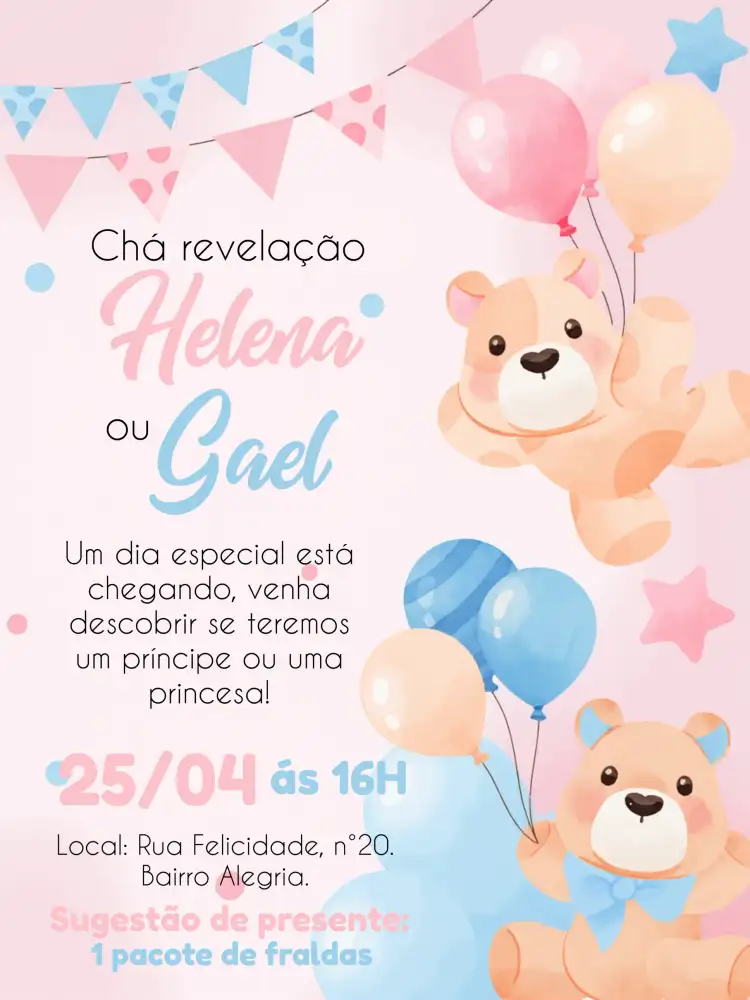 Chá Revelação Ursinhos Bebe