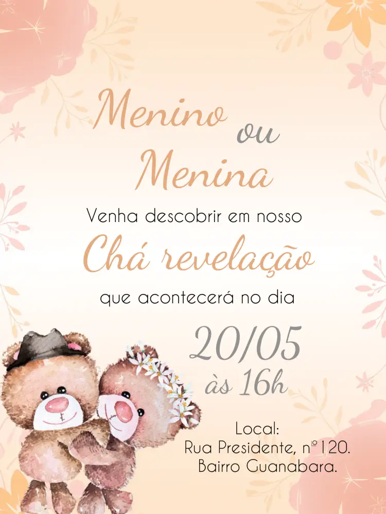 Convite Chá Revelação Ursinhos Bebe