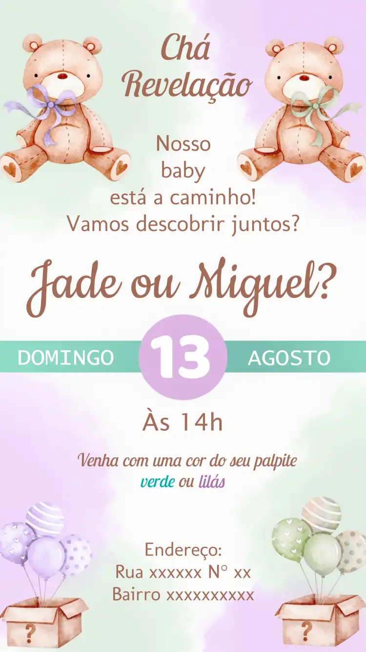 Chá Revelação Ursinhos Infantil