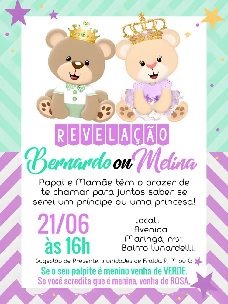 Chá Revelação Ursinhos Realeza Cha