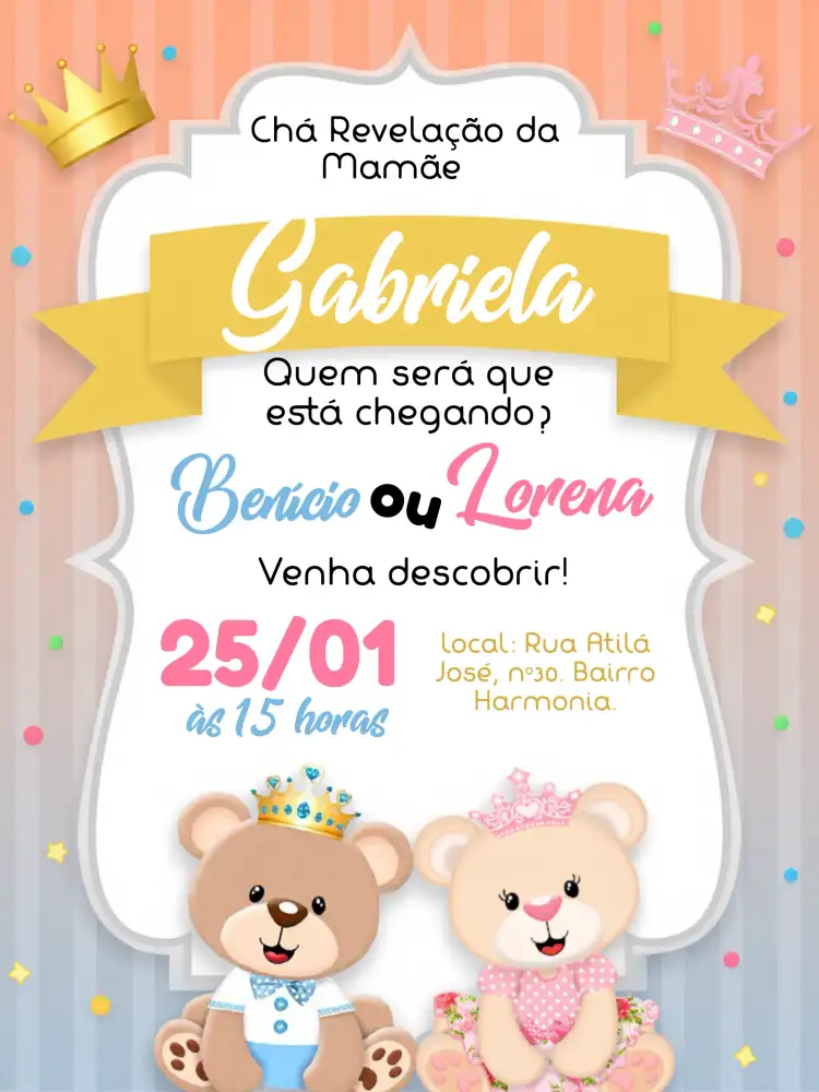 Chá Revelação Ursinhos Realeza Dourado