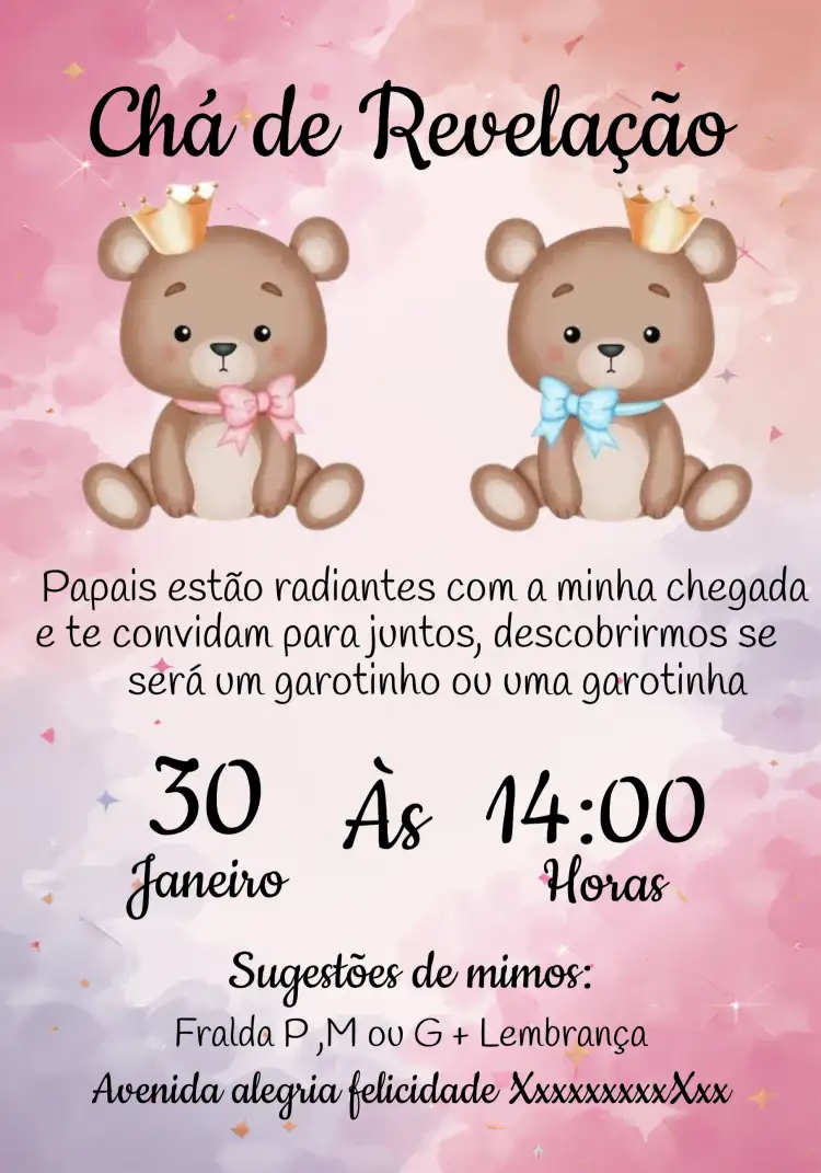 Chá Revelação Ursinhos Realeza Laços