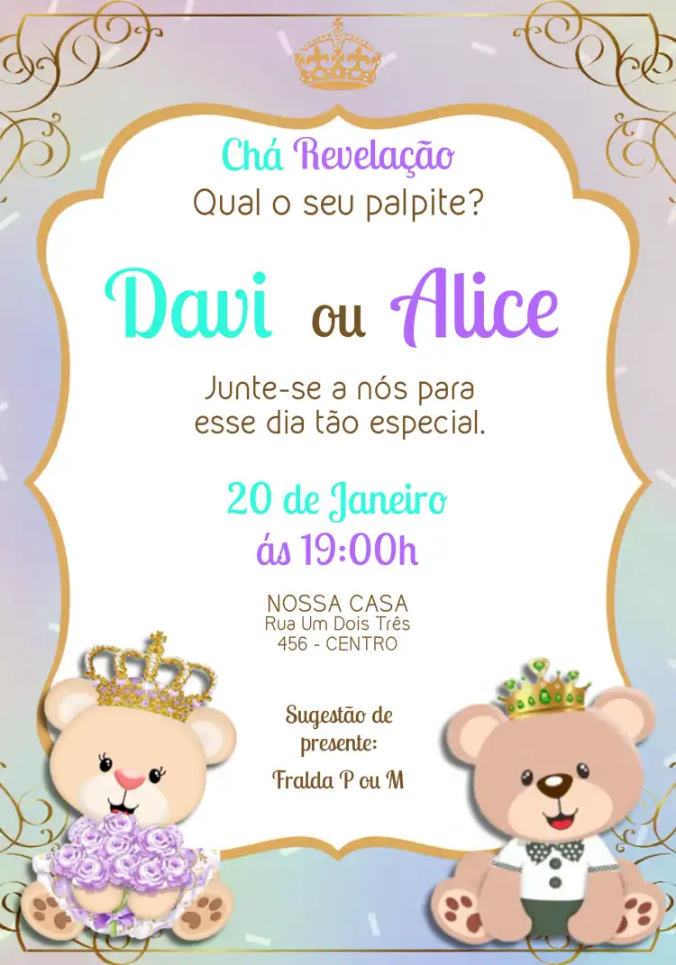 Chá Revelação Ursinhos Realeza Ursinha