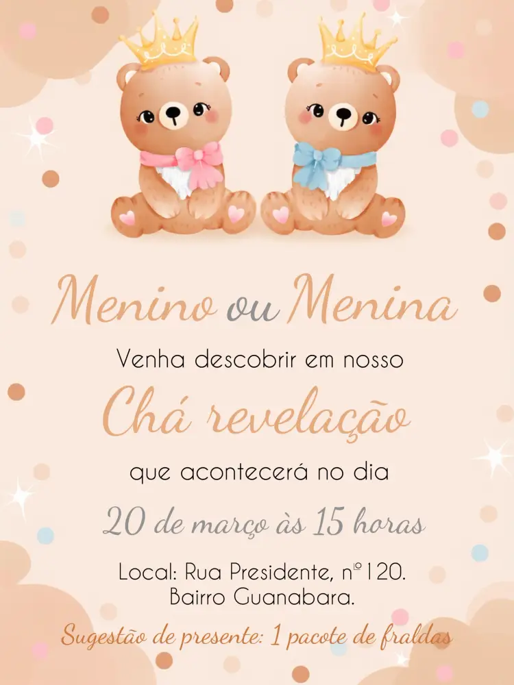 Convite Chá Revelação Ursinhos Revelacao