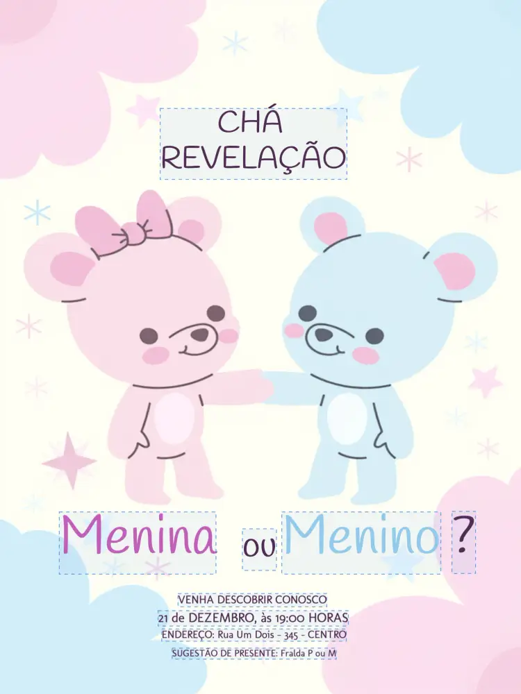 Convite Chá Revelação Ursinhos Rosa