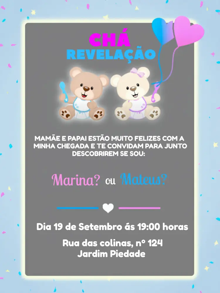Convite Chá Revelação Ursinhos Rosa