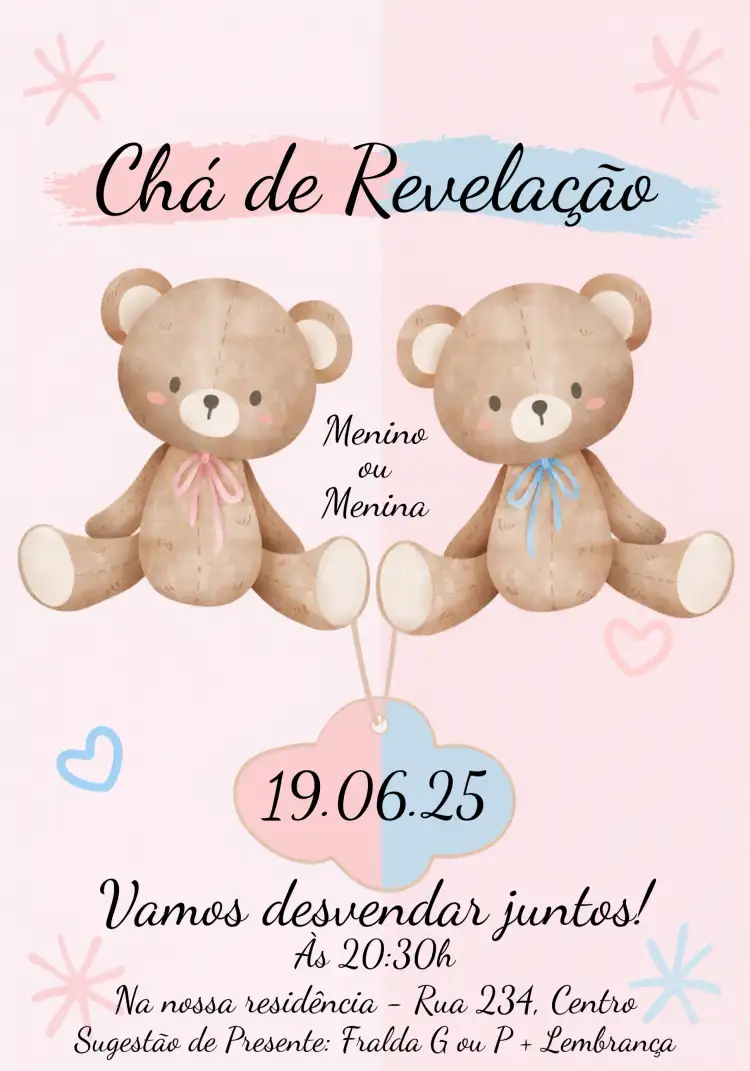 Chá Revelação Ursinhos Rosa E Azul Aquarela