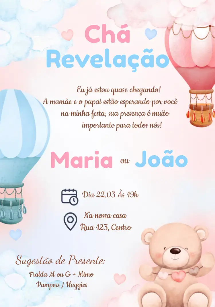 Chá Revelação Ursinhos Rosa E Azul Bebê