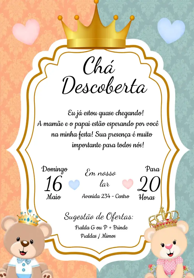 Chá Revelação Ursinhos Rosa E Azul Fraldas