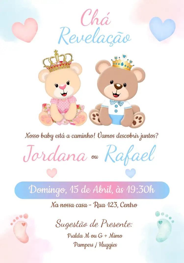 Chá Revelação Ursinhos Rosa E Azul Princesa