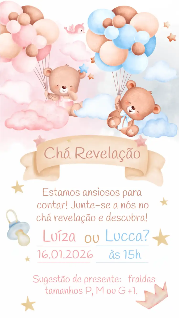 Chá Revelação Ursinhos Urso