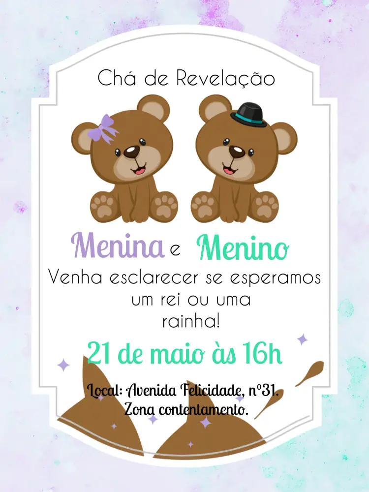 Convite Chá Revelação Ursinhos Verde