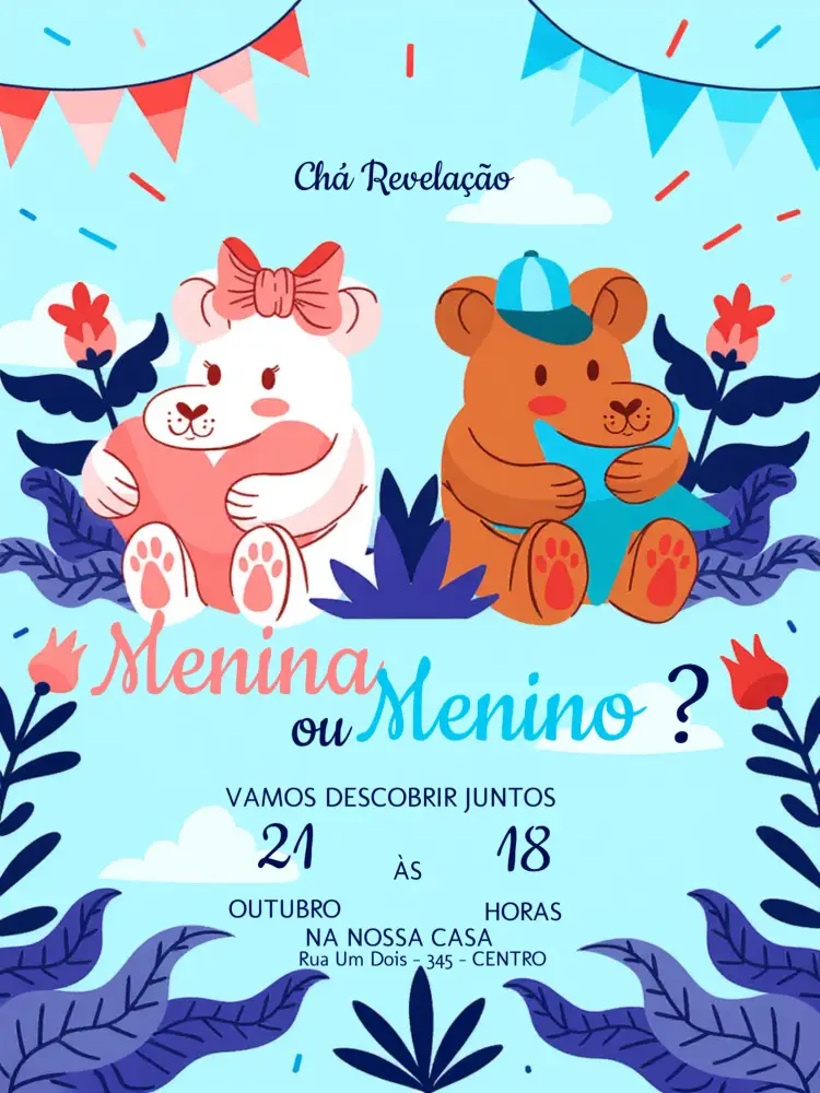 Convite Chá Revelação Ursos Mimo