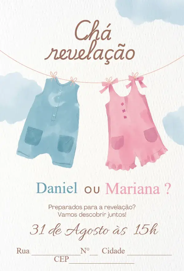 Gender Reveal Tea Party - Clothesline invitation
