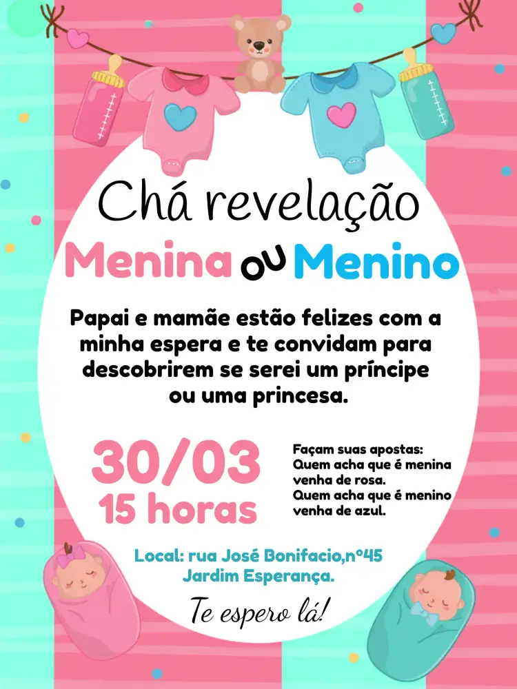 Convite Chá Revelação Varal Baby Sexo