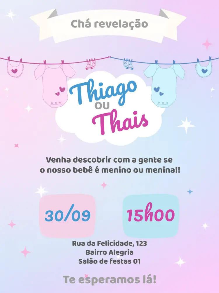 Convite Chá Revelação Varal De Roupas Azul