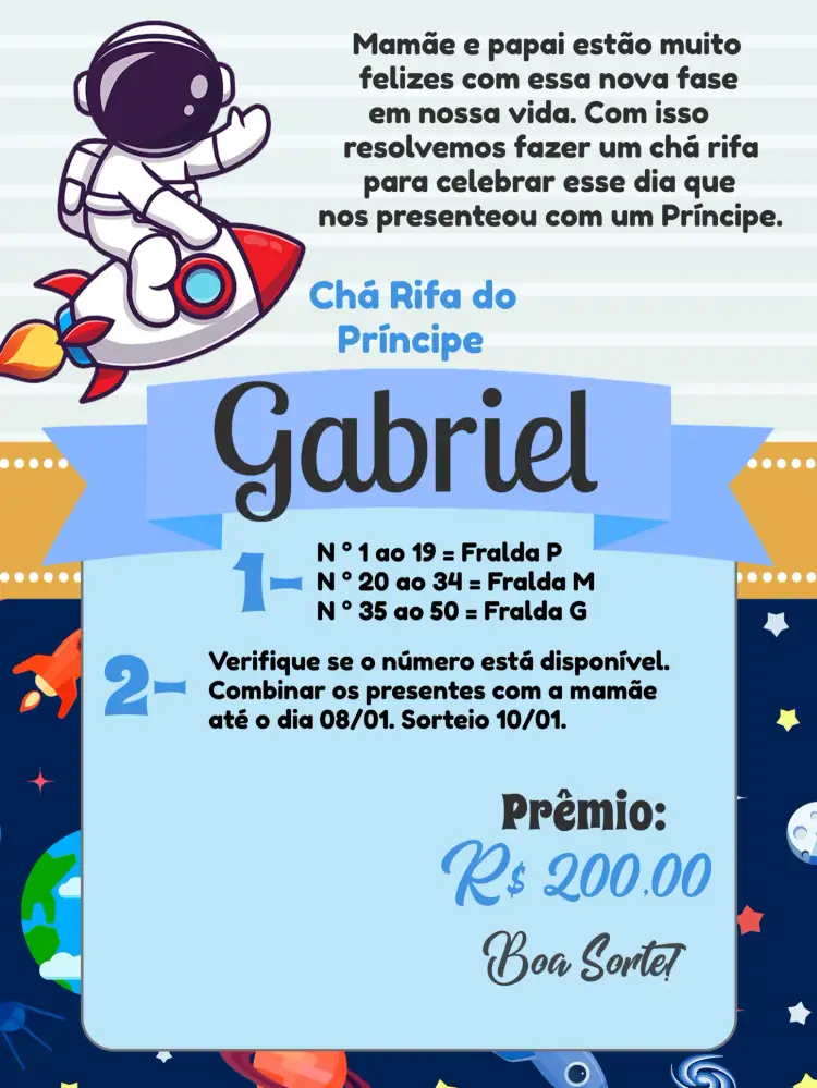 Convite Chá Rifa Astronauta / – tema Mais pesquisados espaço, astronauta, moderno, lúdico, azul e cinza, galáxia