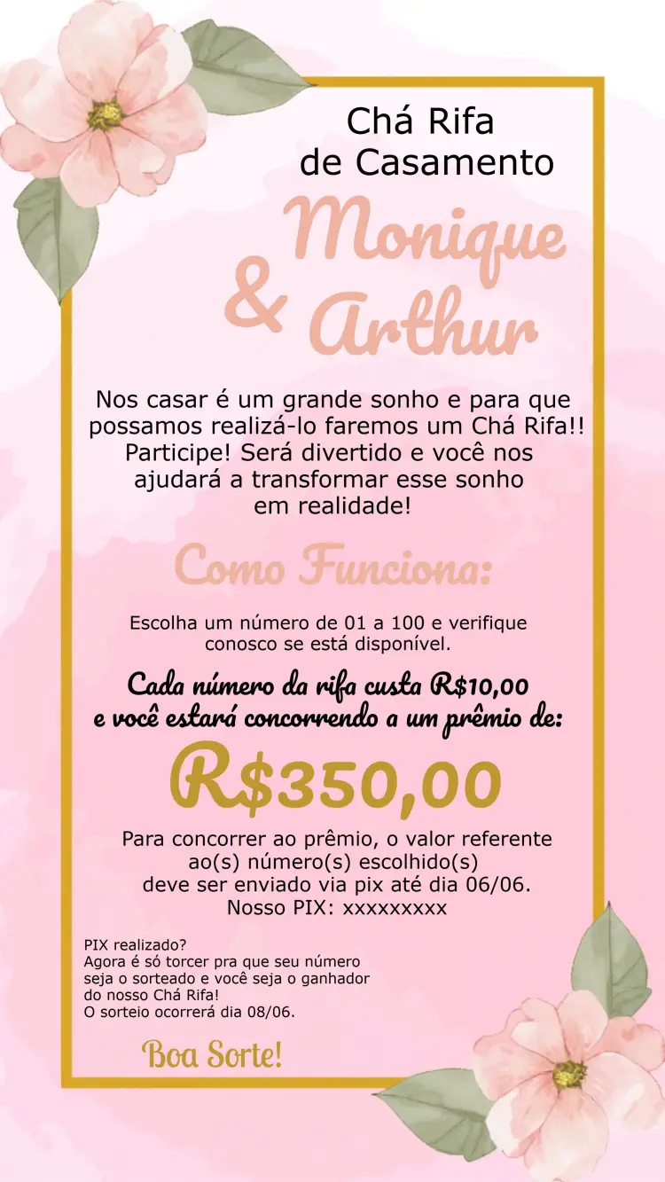 Convite Chá Rifa Casamento Floral Itens