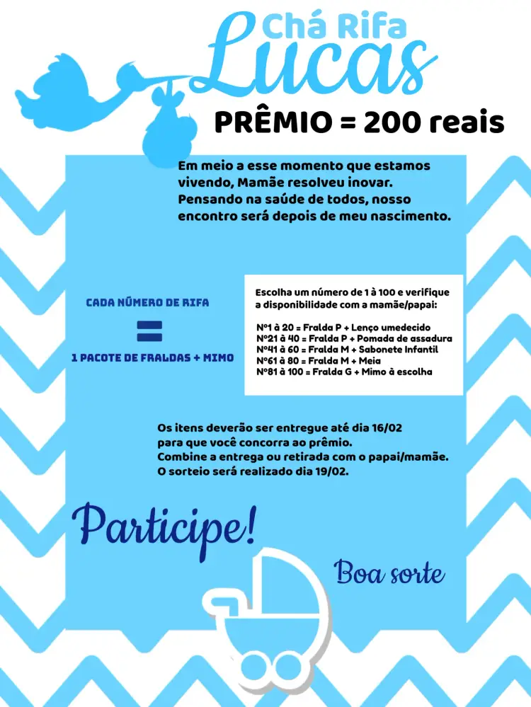 Convite Chá Rifa Cegonha Números