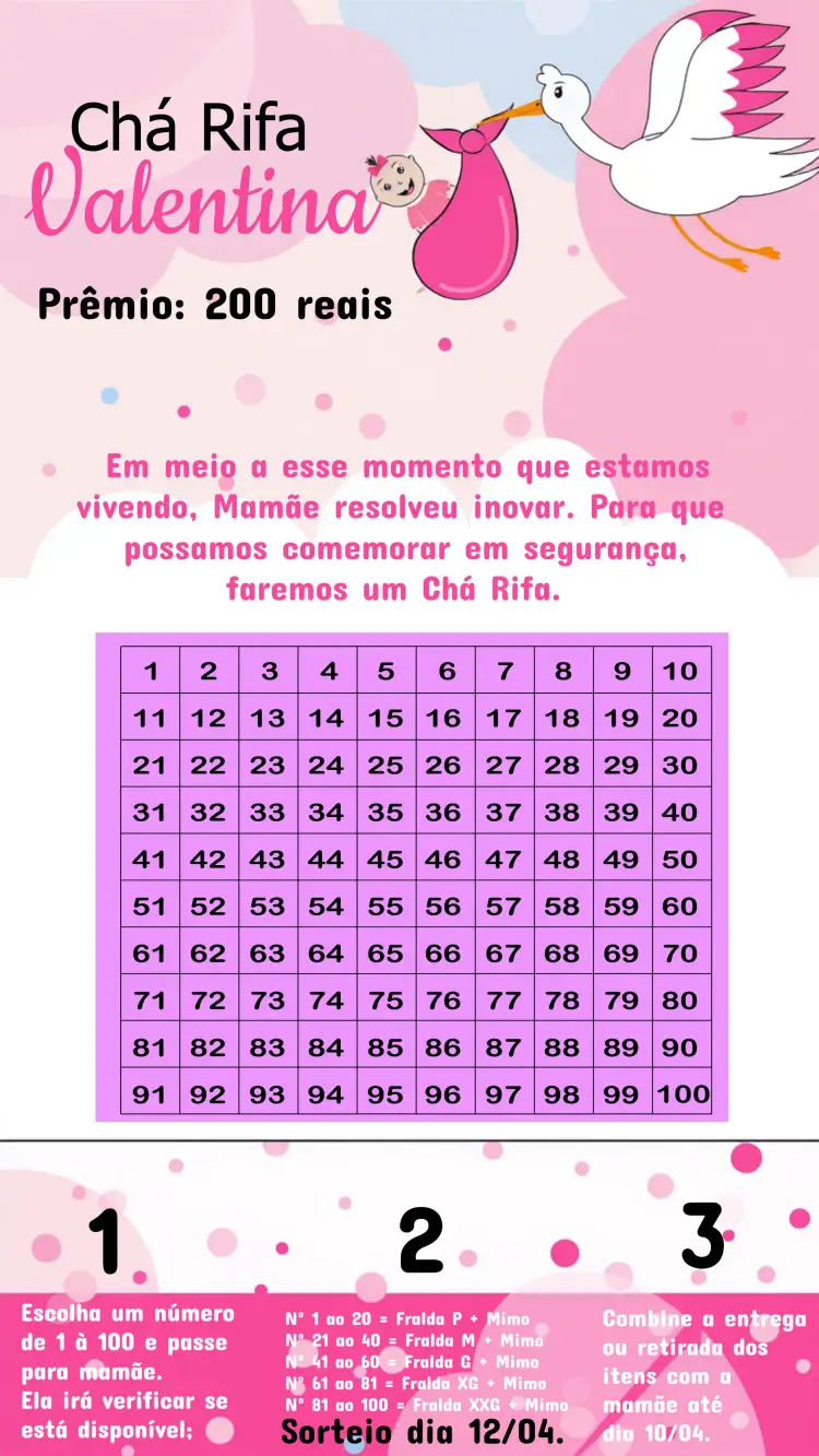 Convite Chá Rifa Cegonha Números