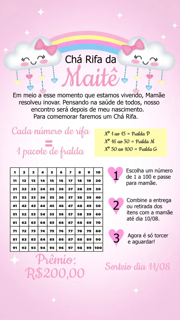 Convite Chá Rifa Chuva De Amor Azul