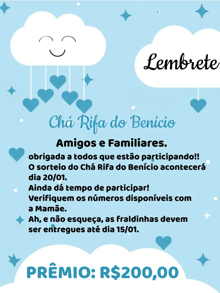Convite Chá Rifa Chuva De Amor Preto – tema Chá Rifa moderno, elegante, minimalista, colorido, infantil, divertido