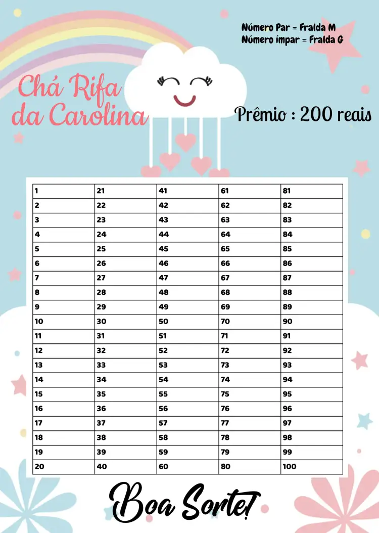 Convite Chá Rifa Chuva De Amor Lista – tema Chá Rifa floral, colorido, moderno, minimalista, romântico