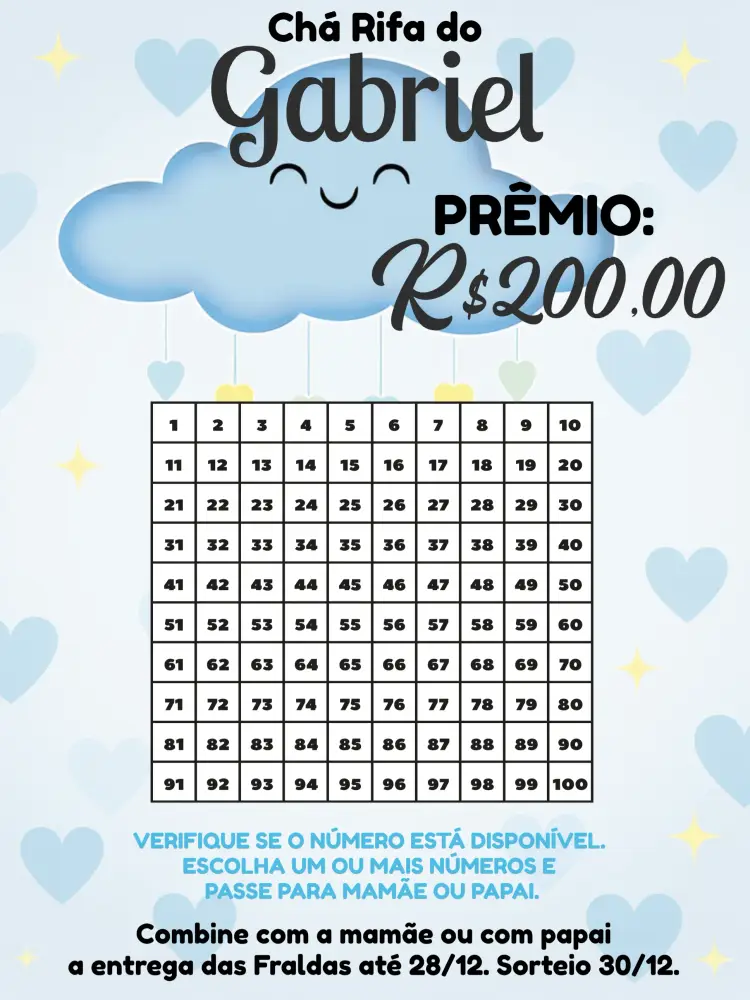 Convite Chá Rifa Chuva De Amor Cartela