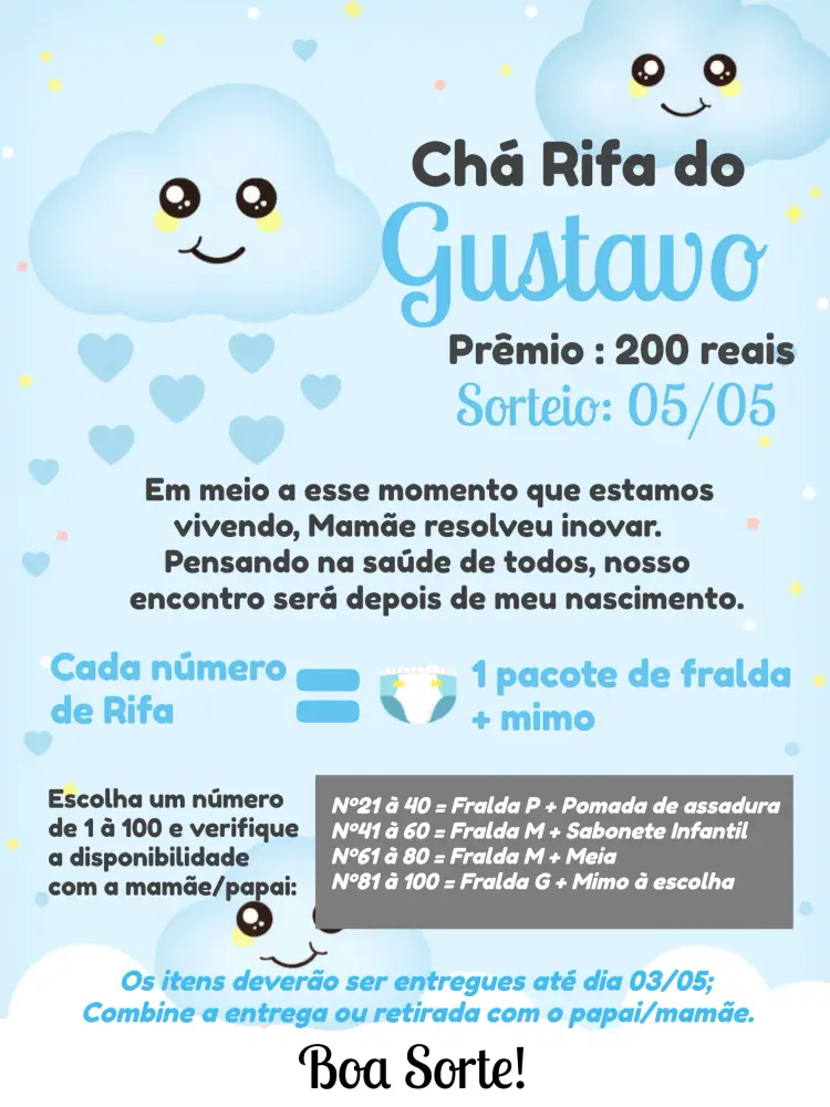 Convite Chá Rifa Chuva De Amor Bençãos
