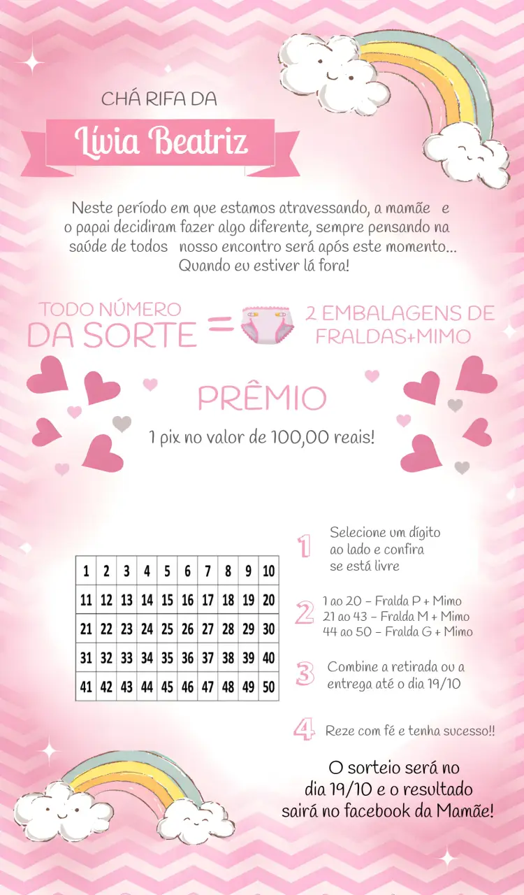 Convite Chá Rifa Chuva De Amor Números