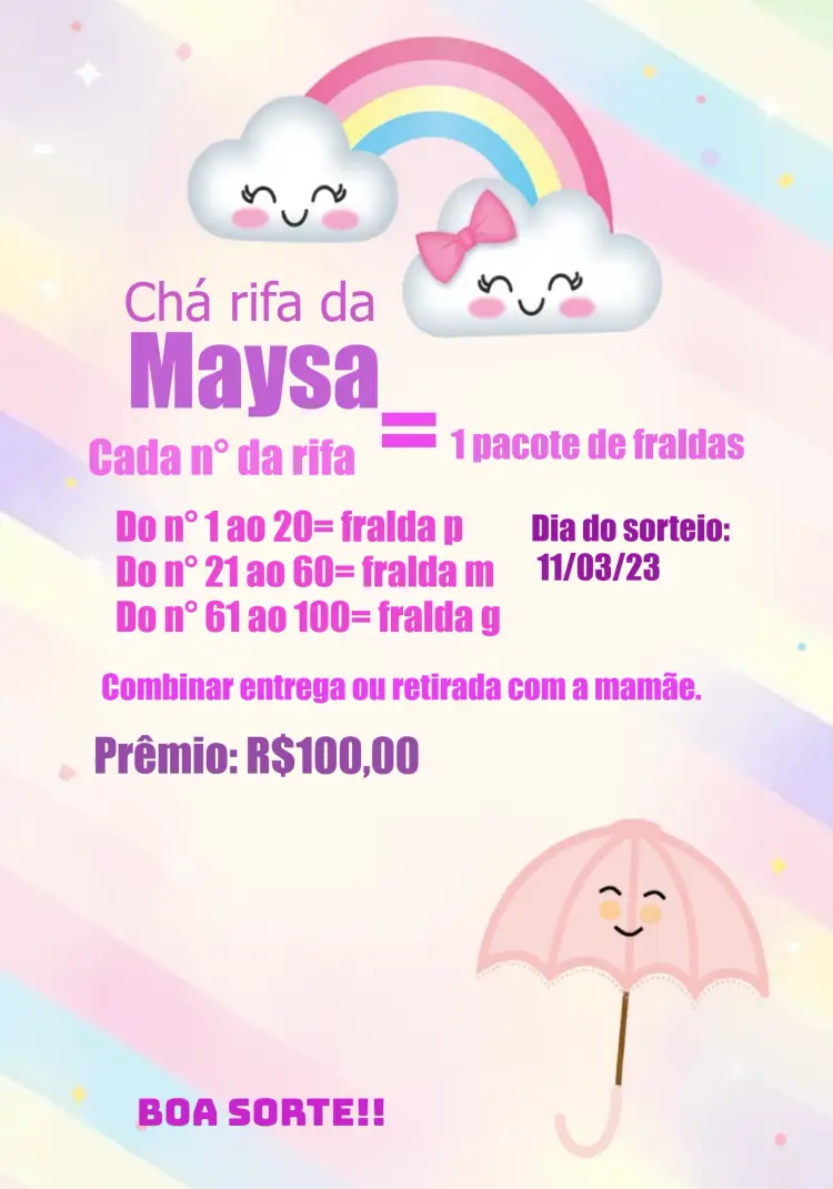 Convite Chá Rifa Chuva De Amor Nuvem