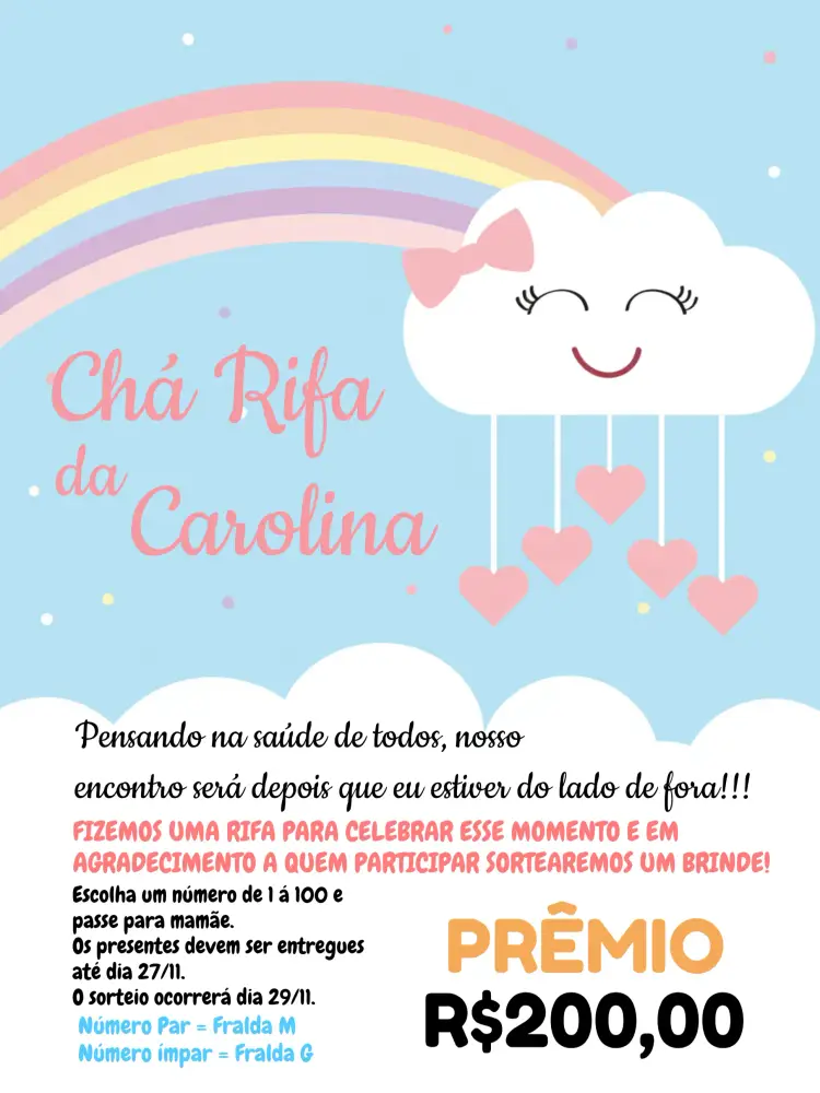 Convite Chá Rifa Chuva De Amor Corações