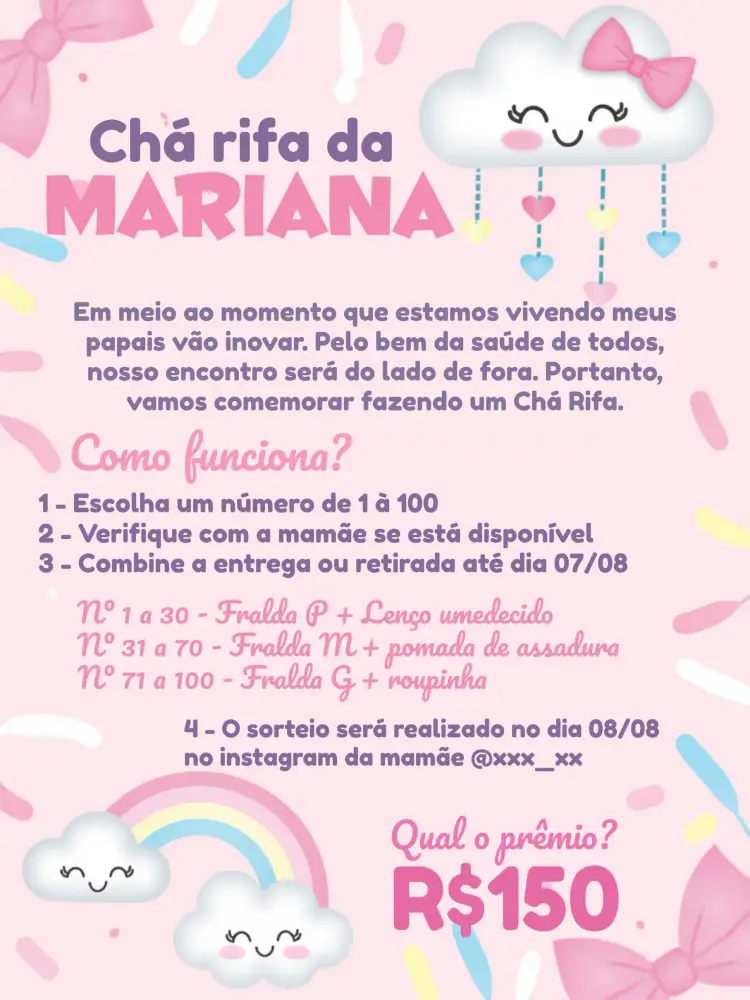 Convite Chá Rifa Chuva De Bençãos Bebê
