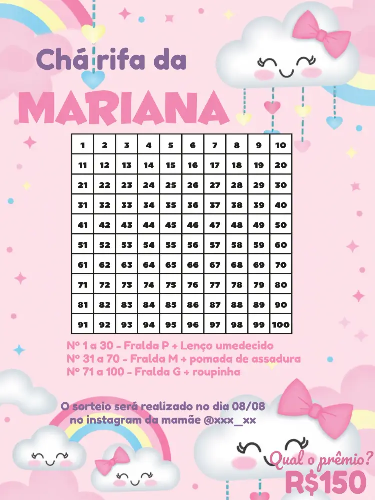 Convite Chá Rifa Chuva De Bençãos Bebê