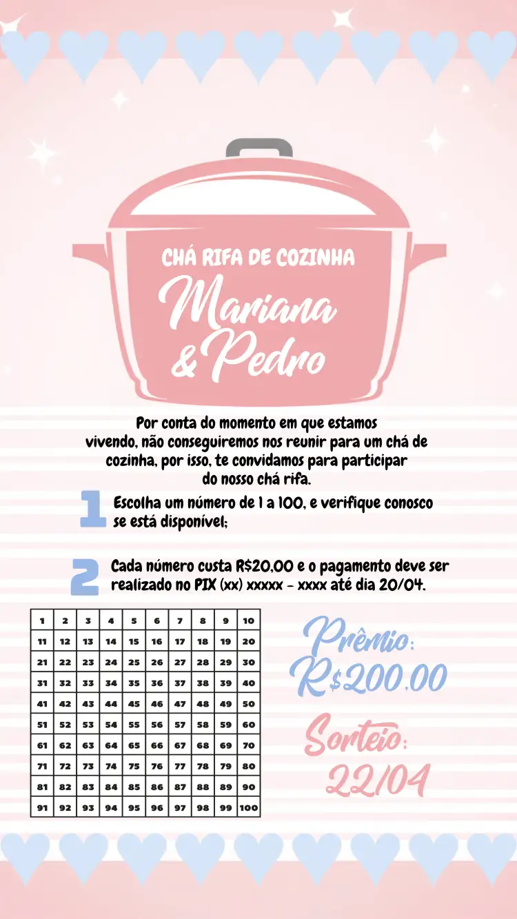 Convite Chá Rifa De Cozinha Casamento – tema Chá Rifa romântico, delicado, colorido, moderno, festivo, minimalista