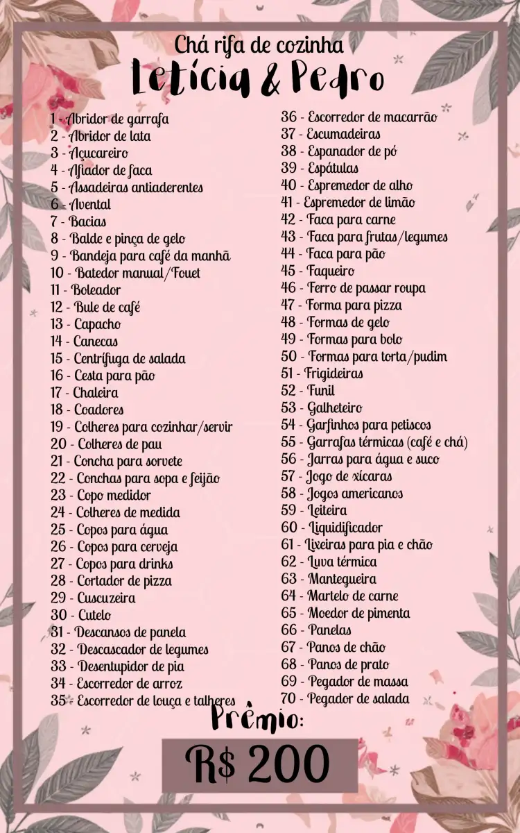 Chá Rifa De Cozinha Casamento