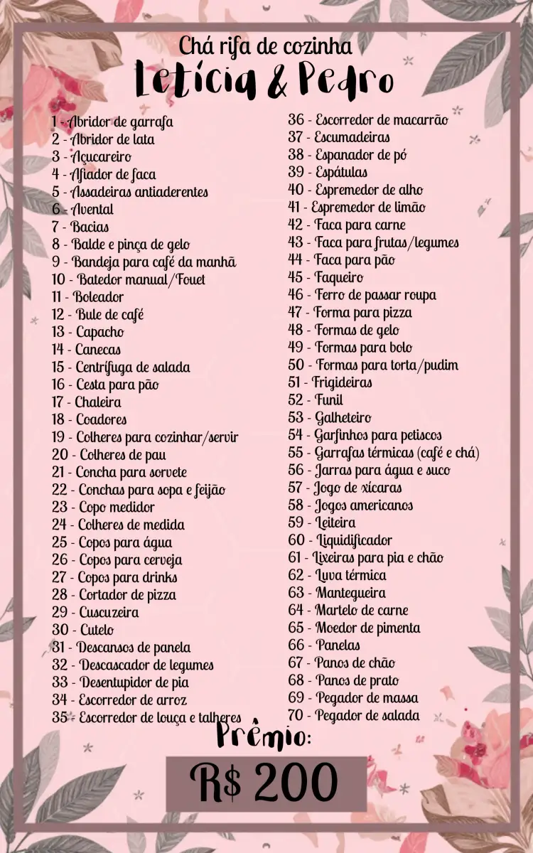 Convite Chá Rifa De Cozinha Casamento – tema Chá de Panela rosa, rouge, vinho, branco, colorido, elegante