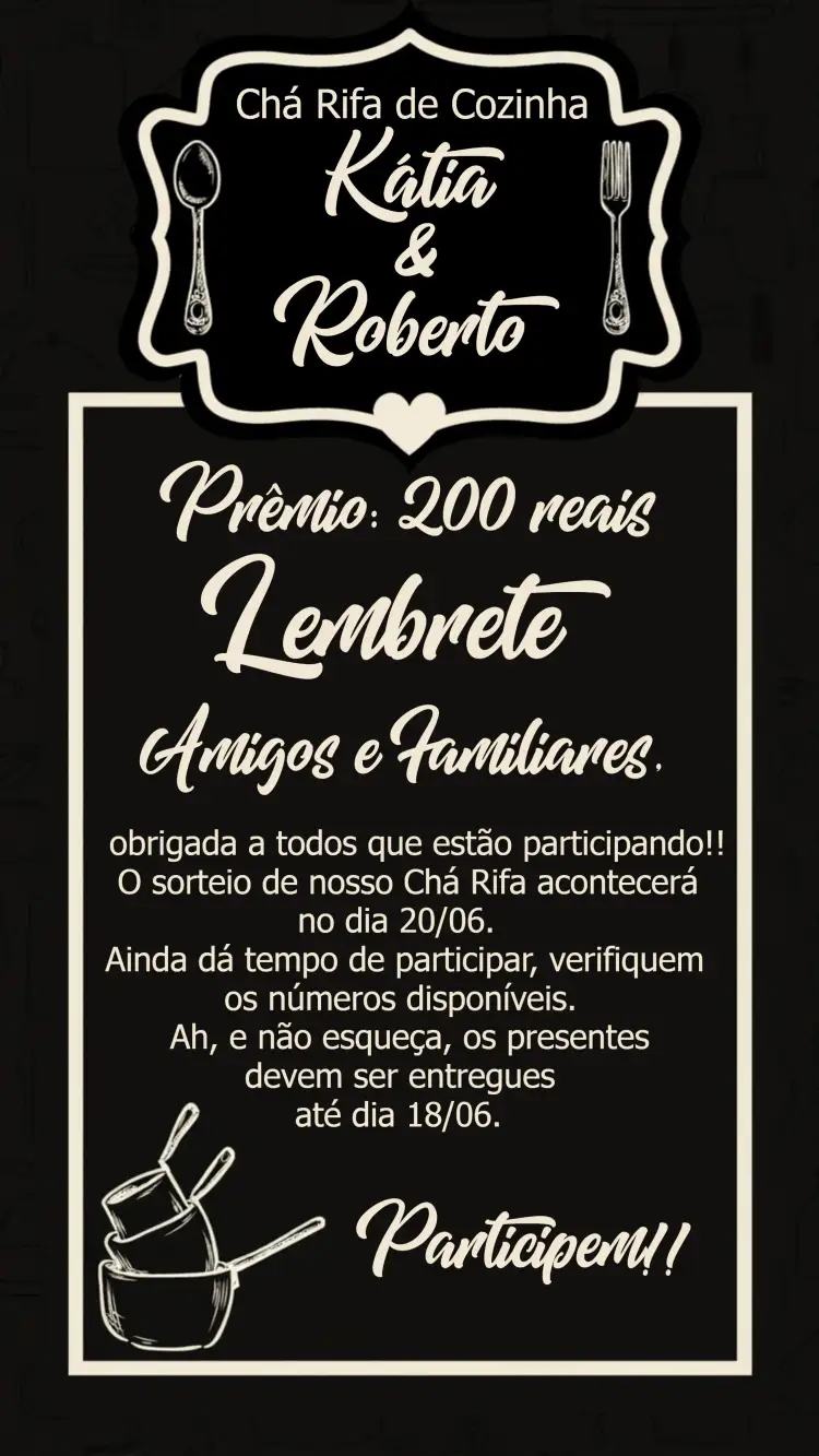 Convite Chá Rifa De Cozinha Cinza – tema Chá de Panela minimalista, moderno, cinza, chalkboard, elegante, cozinha