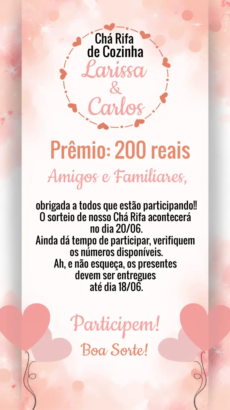 Convite Chá Rifa De Cozinha Corações Rosa – tema Chá de Panela corações, rosa, minimalista, moderno, neutro, elegante