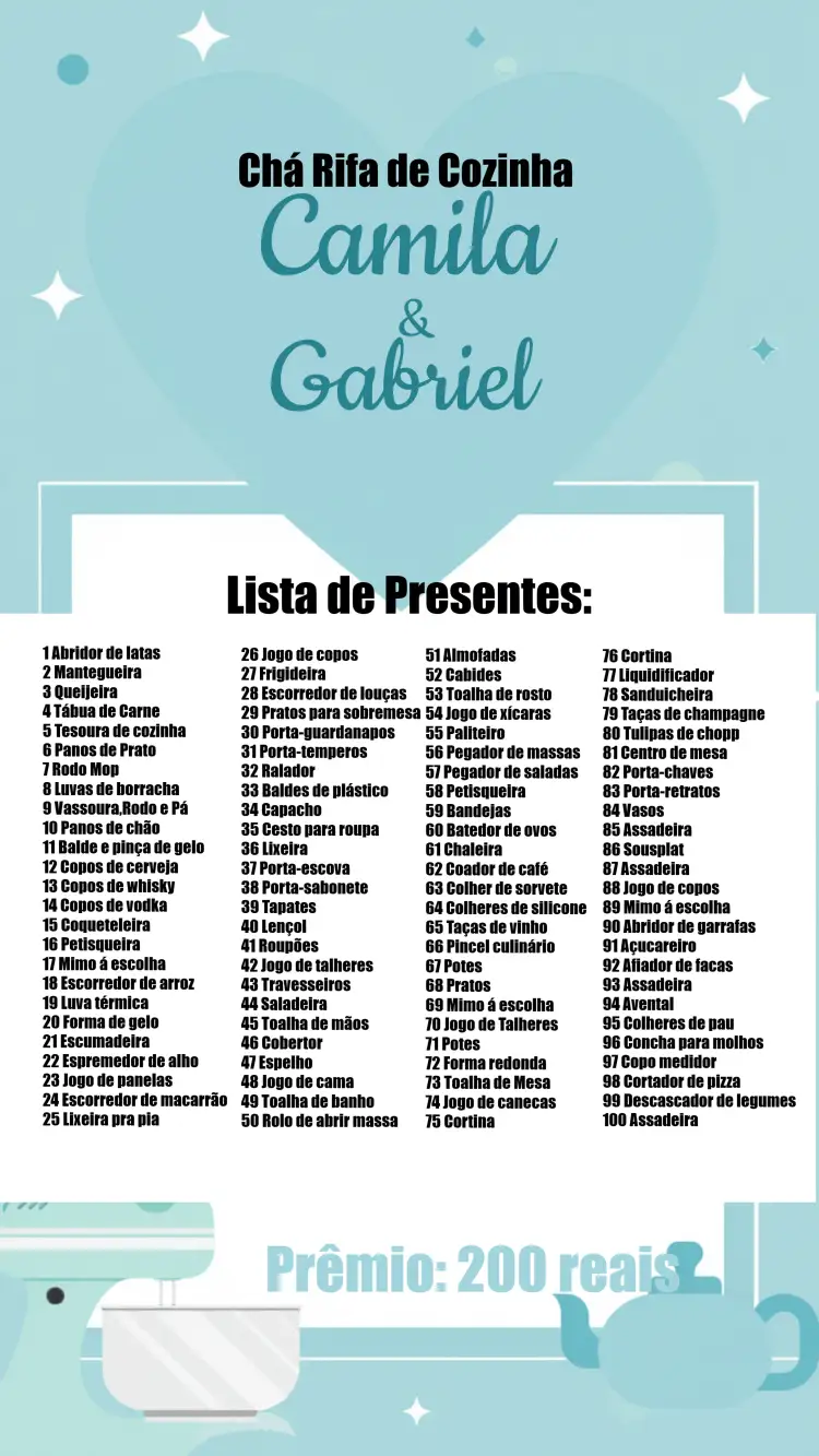 Convite Chá Rifa De Cozinha Cozinha/panela – tema Chá de Panela moderno, elegante, cozinha, azul e branco, minimalista, divertido