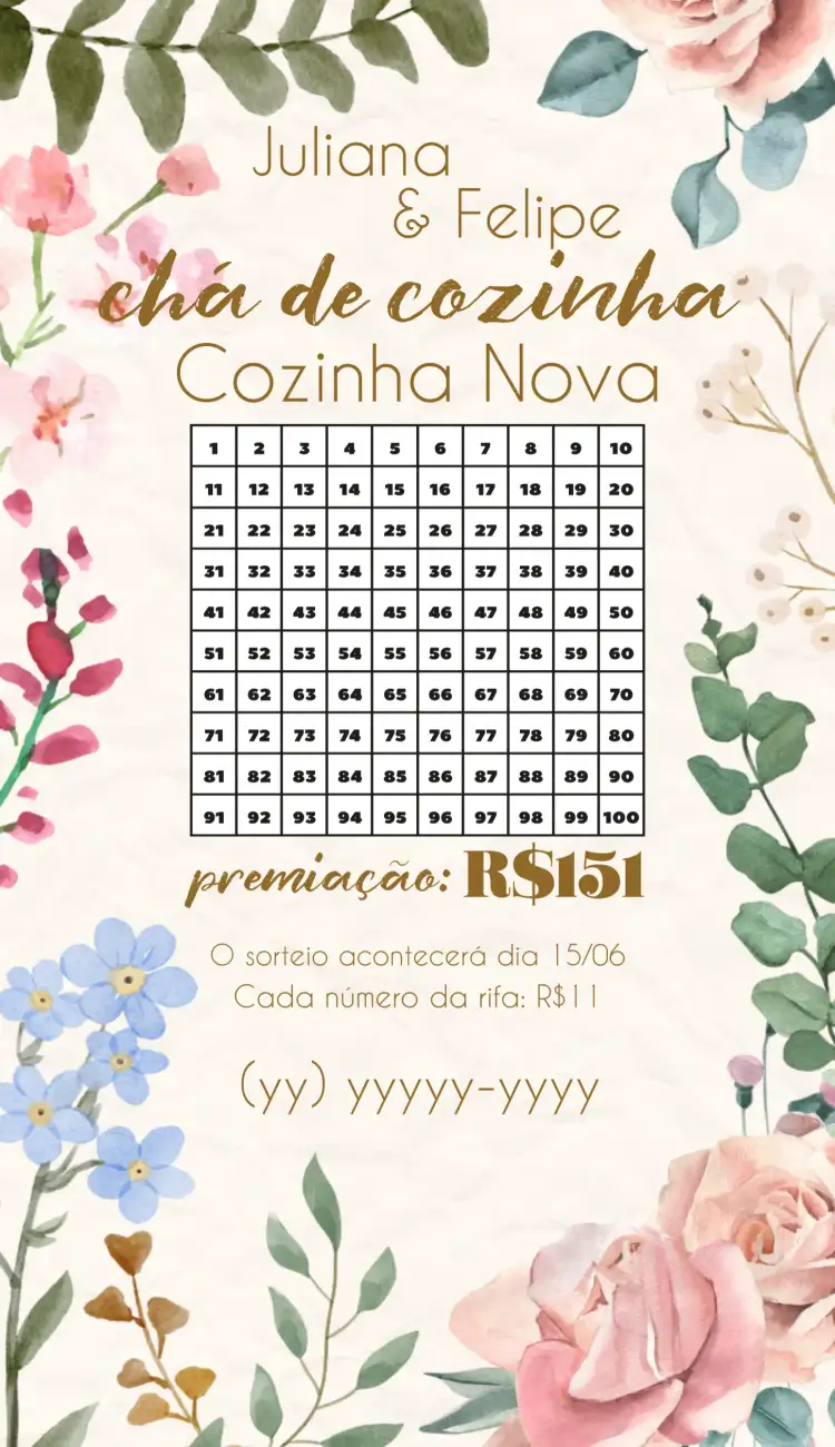 Chá Rifa De Cozinha Floral Casamento
