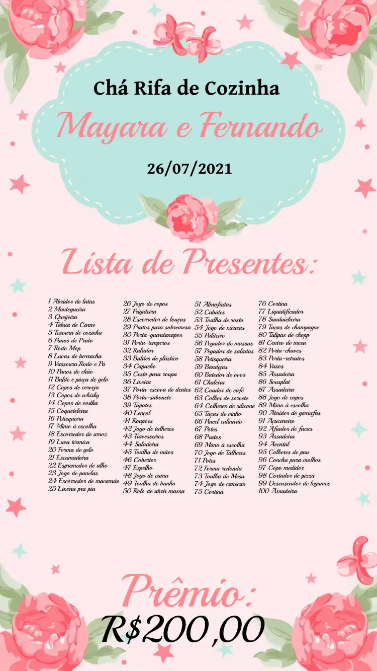 Chá Rifa De Cozinha Floral Lista