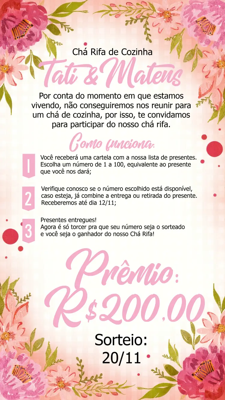 Convite Chá Rifa De Cozinha Floral Casamento
