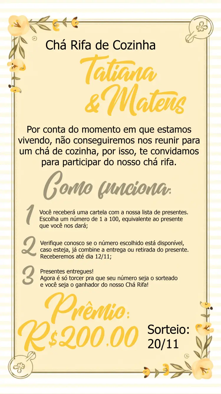 Convite Chá Rifa De Cozinha Floral Panela