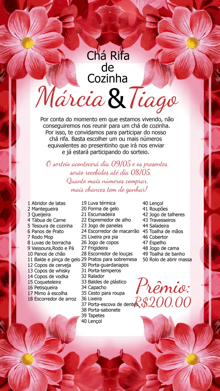 Chá Rifa De Cozinha Floral Presentes