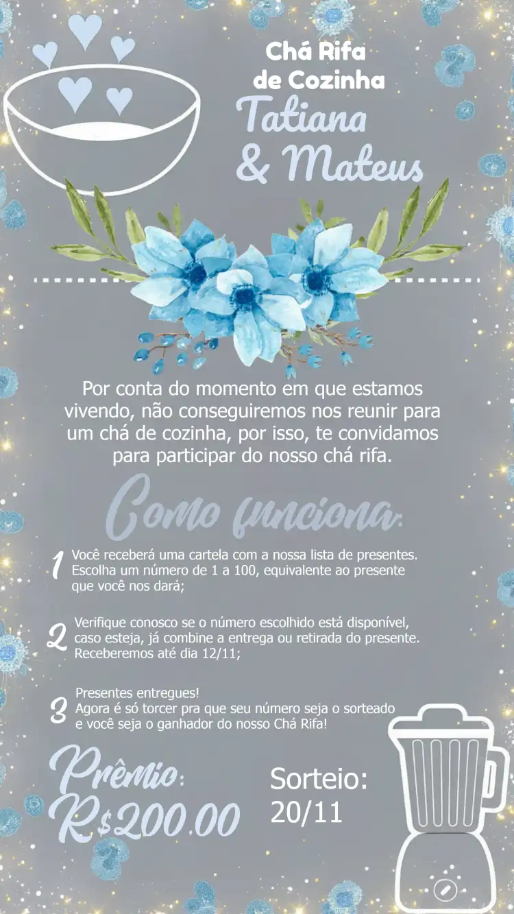 Chá Rifa De Cozinha Floral Quadro Negro Casamento
