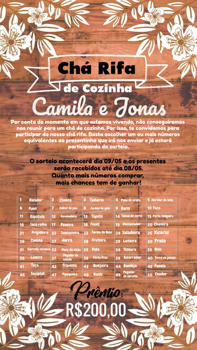 Convite Chá Rifa De Cozinha Floral Sugestões