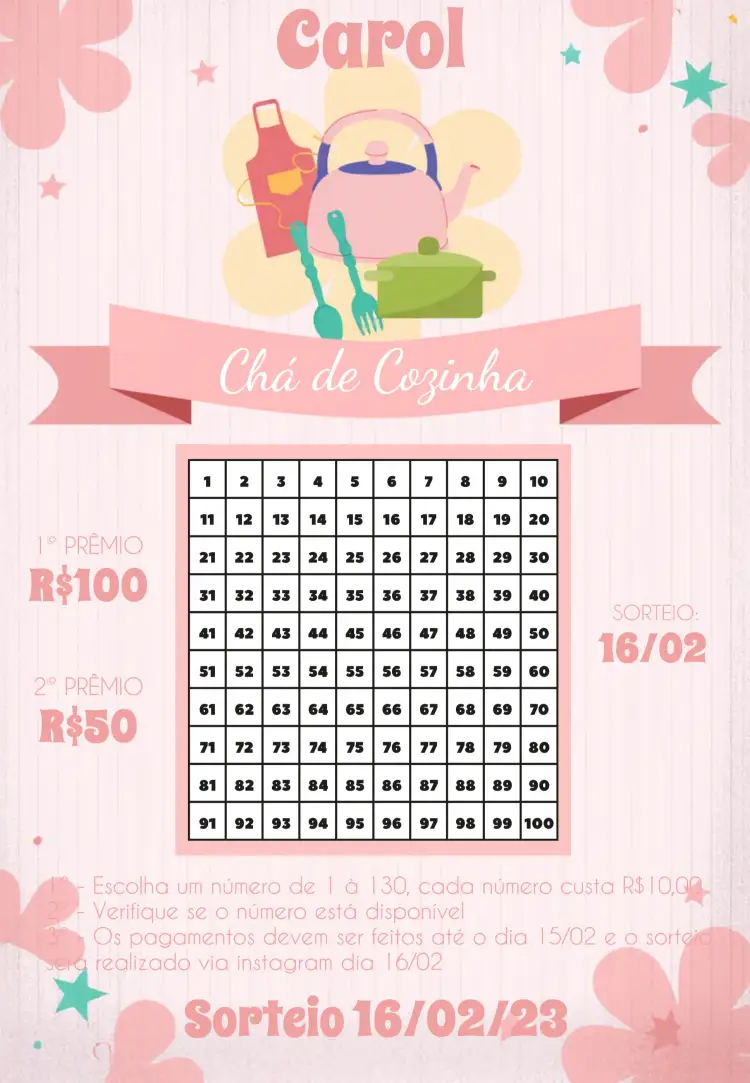 Convite Chá Rifa De Cozinha Panela – tema Chá Rifa rosa, minimalista, divertido, cozinha, moderno, ilustrações