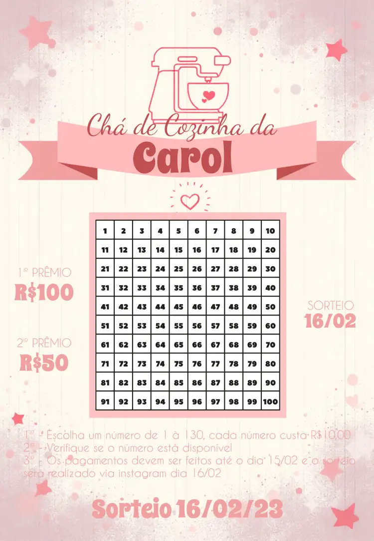Convite Chá Rifa De Cozinha Cha – tema Chá Rifa rosa, minimalista, divertido, moderno, cozinha, festa