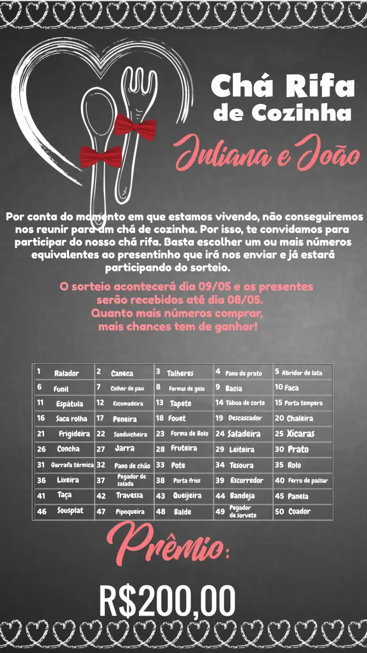 Chá Rifa De Cozinha Quadro Negro Giz Panela